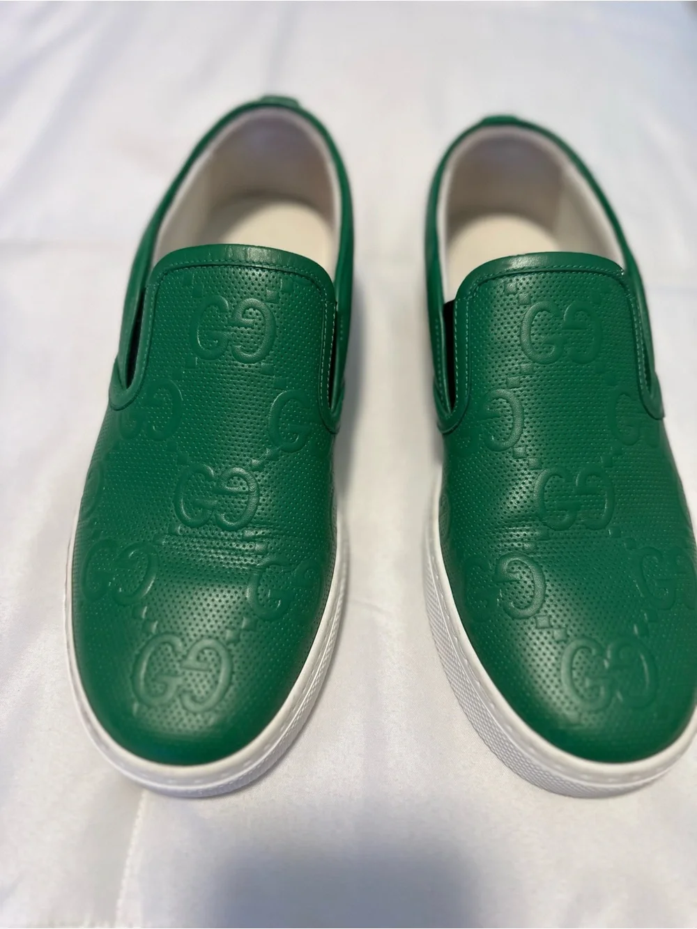 Gucci Green Embossed Leather Slip-On Sneakers